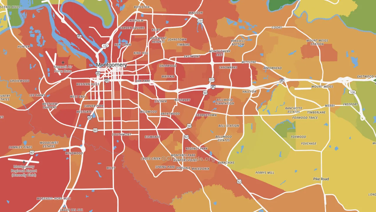 Montgomery County, AL Map of Vehicle Theft Rates