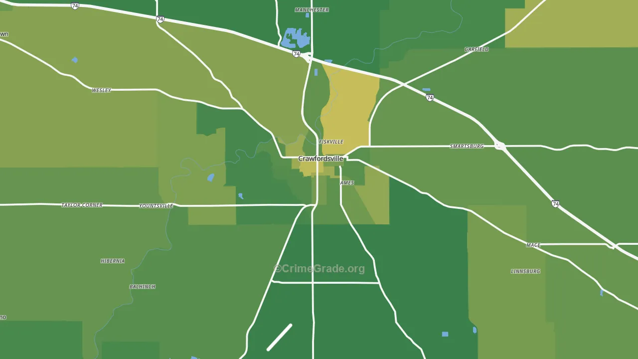 Montgomery County, IN Map of Vehicle Theft Rates