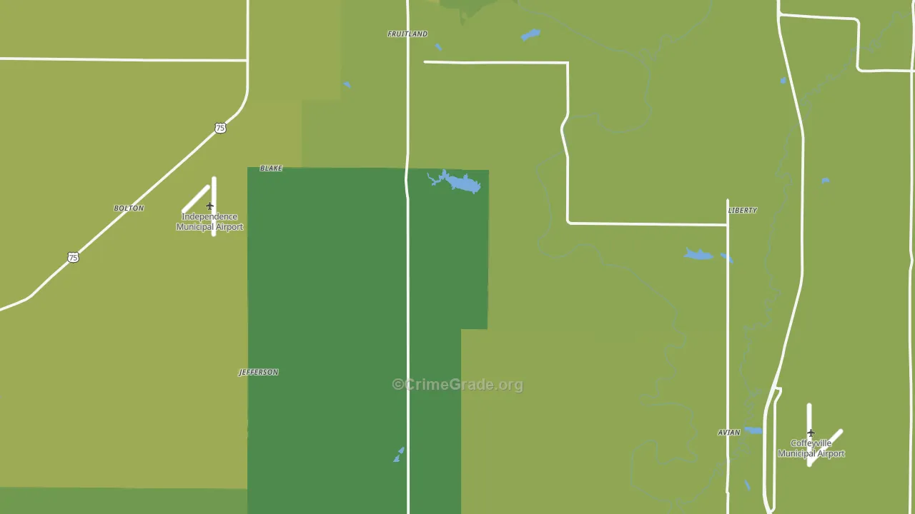 Montgomery County, KS Map of Vehicle Theft Rates