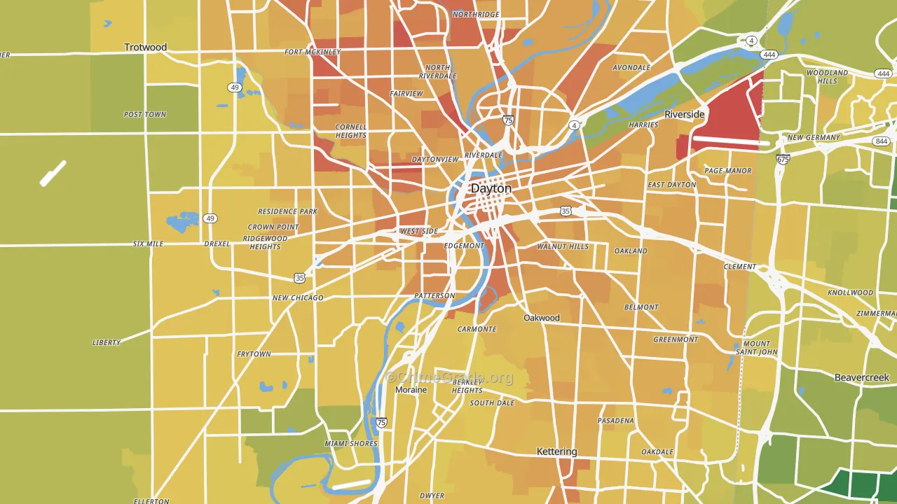 Montgomery County, OH Map of Vehicle Theft Rates
