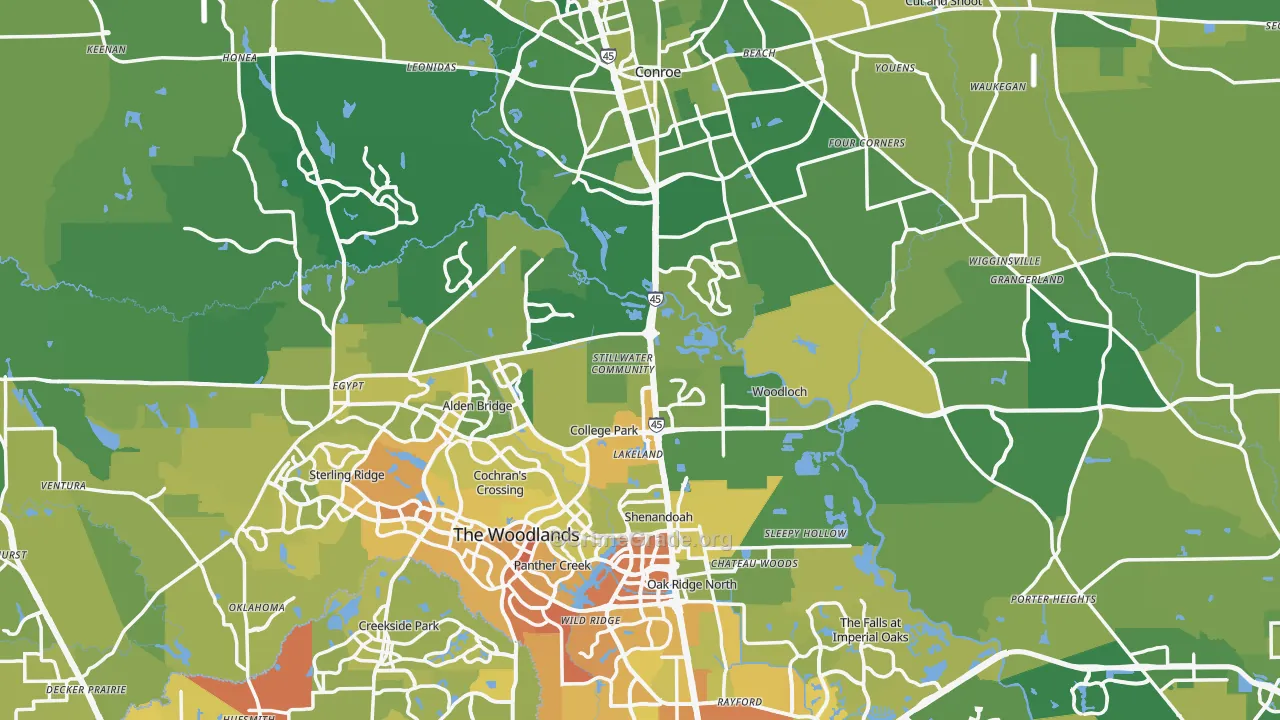 Montgomery County, TX Map of Vehicle Theft Rates