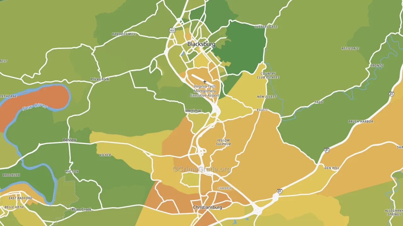 Montgomery County, VA Map of Vehicle Theft Rates
