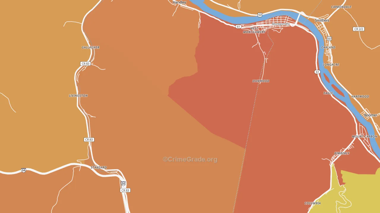Montgomery Heights, WV Map of Vehicle Theft Rates