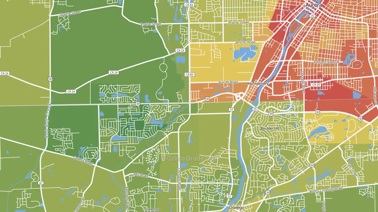 Montgomery, IL Map of Vehicle Theft Rates
