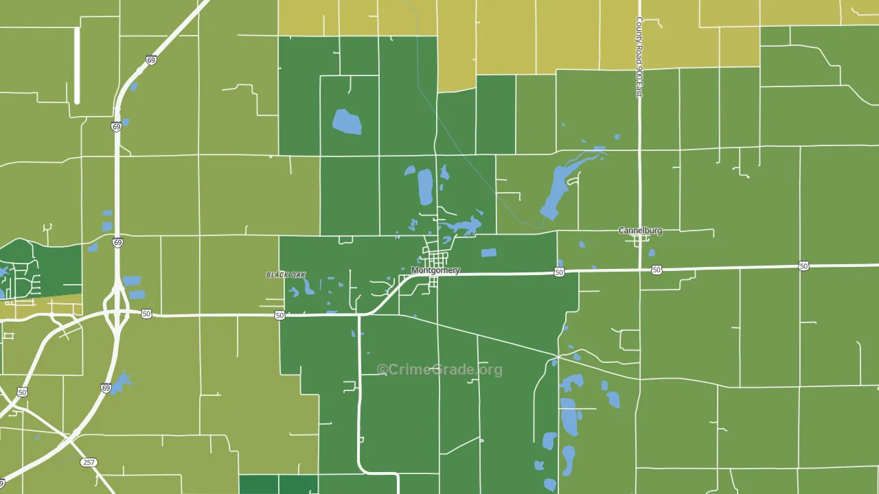 Montgomery, IN Map of Vehicle Theft Rates