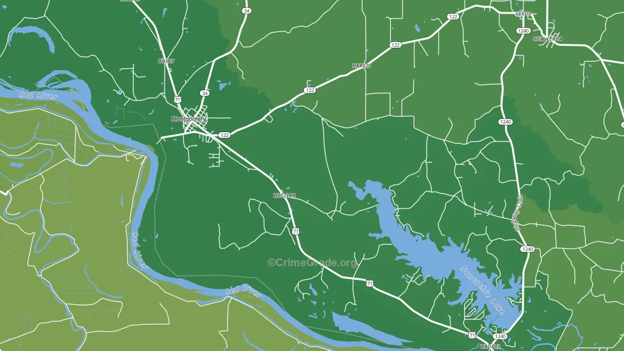 Montgomery, LA Map of Vehicle Theft Rates