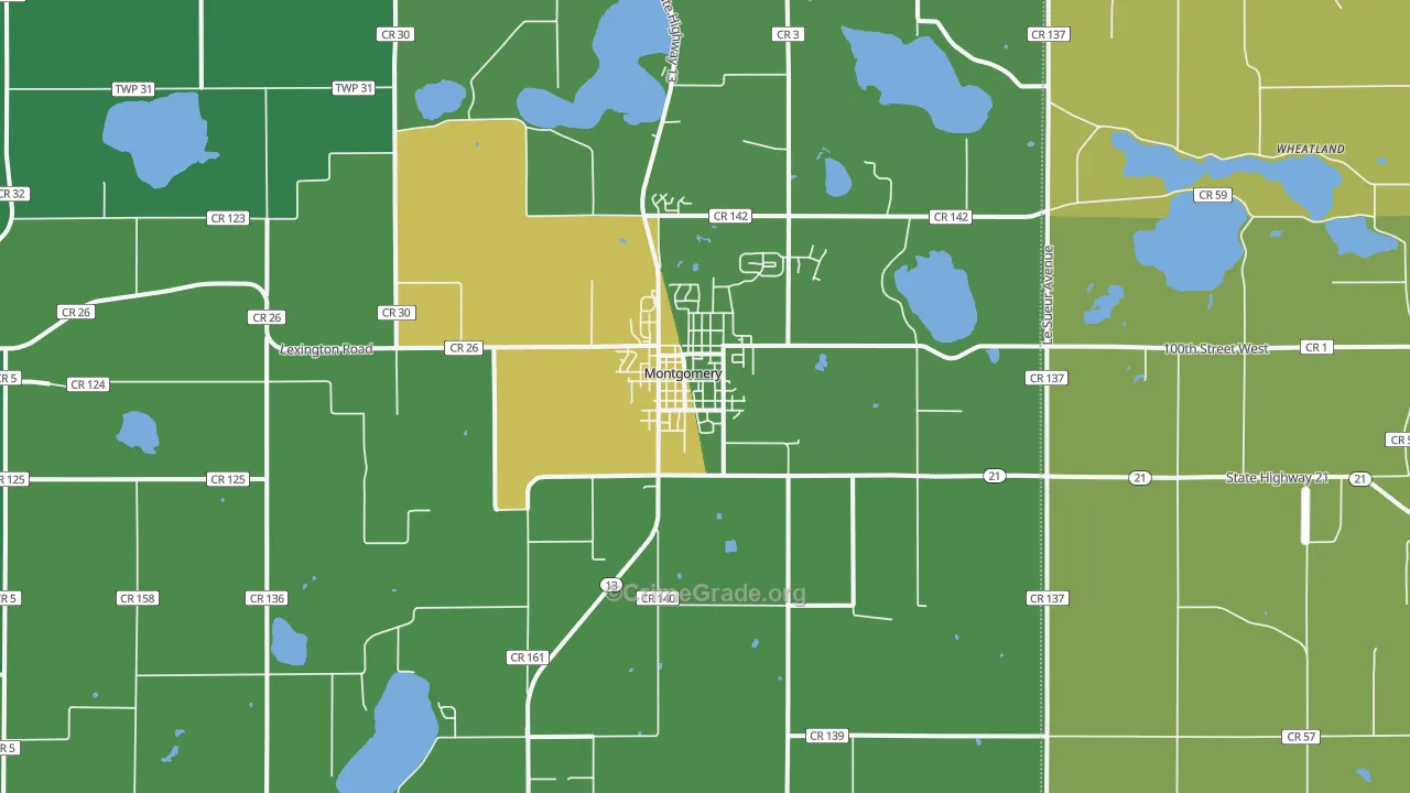 Montgomery, MN Map of Vehicle Theft Rates