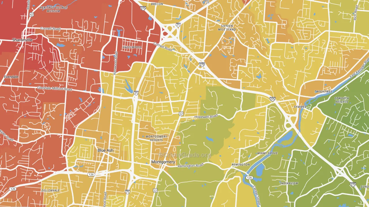 Montgomery, OH Map of Vehicle Theft Rates