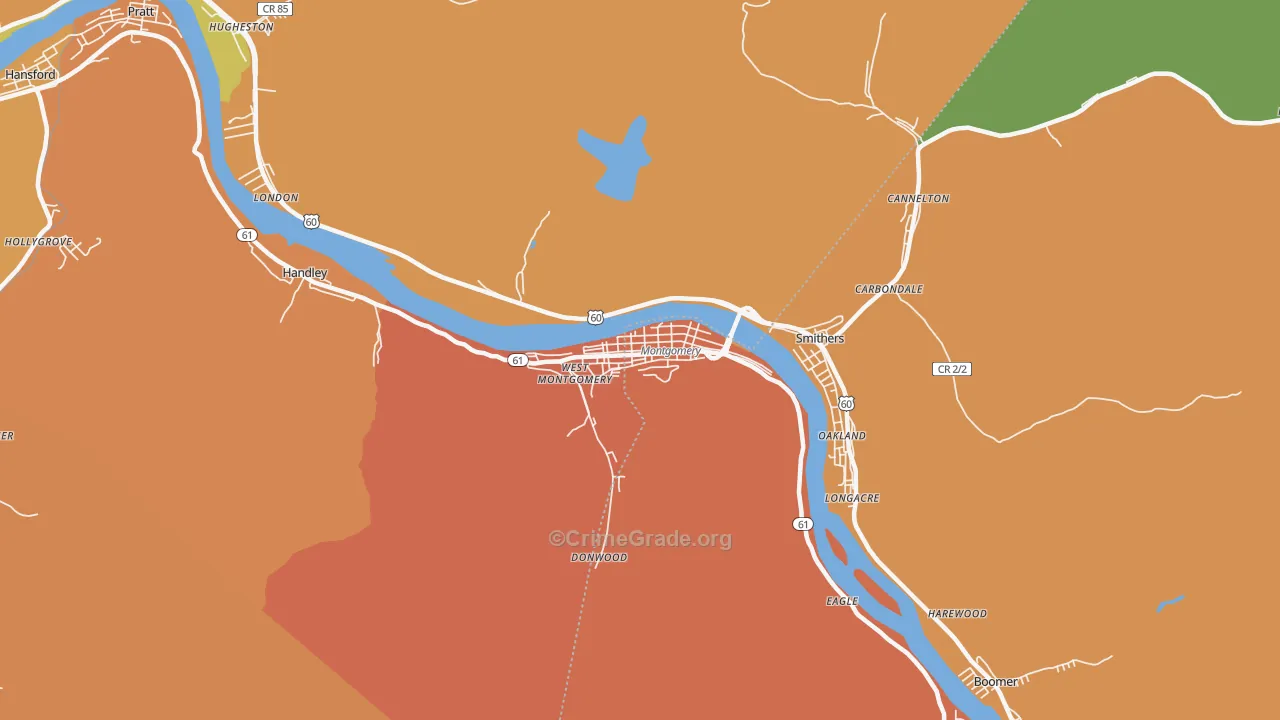 Montgomery, WV Map of Vehicle Theft Rates