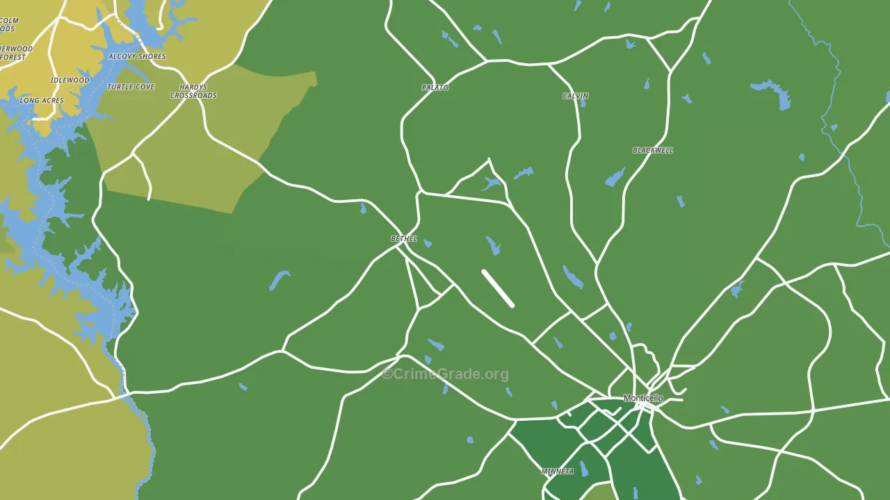 Monticello, GA Map of Vehicle Theft Rates
