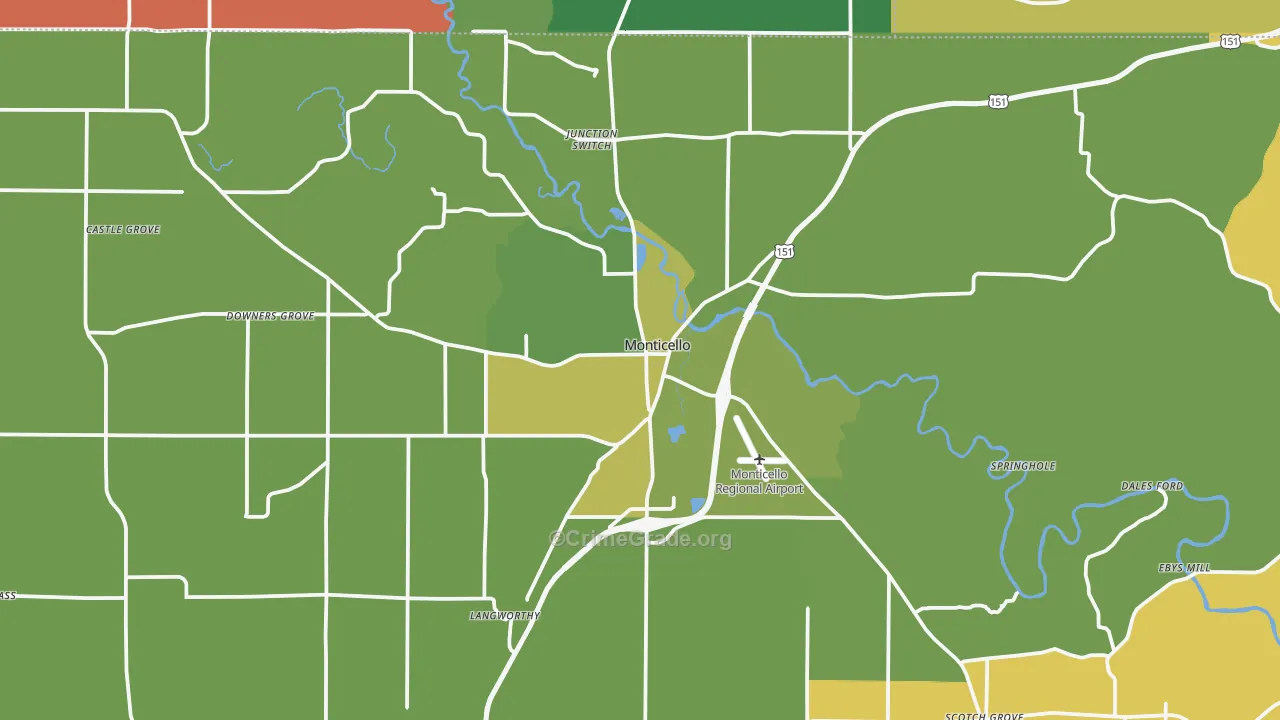 Monticello, IA Map of Vehicle Theft Rates