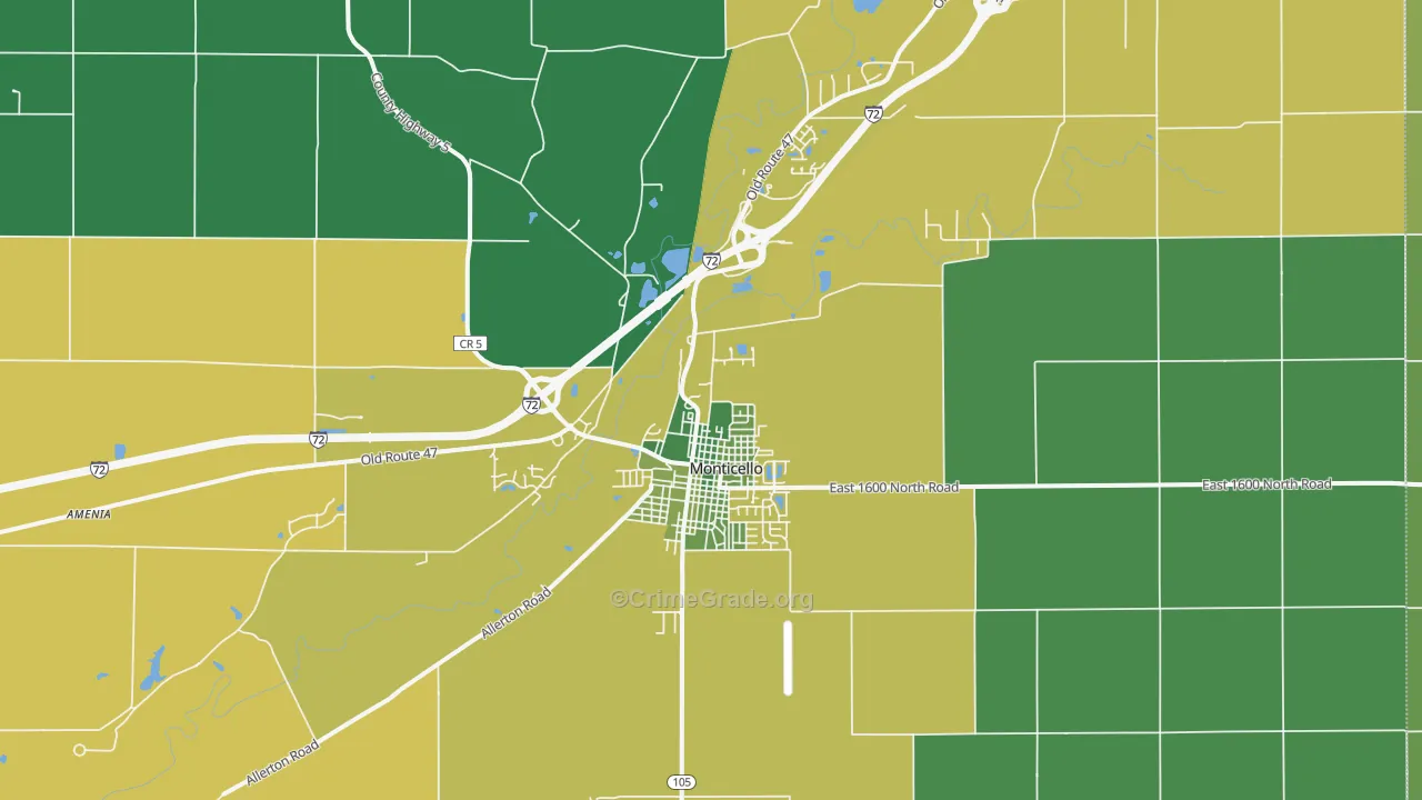 Monticello, IL Map of Vehicle Theft Rates