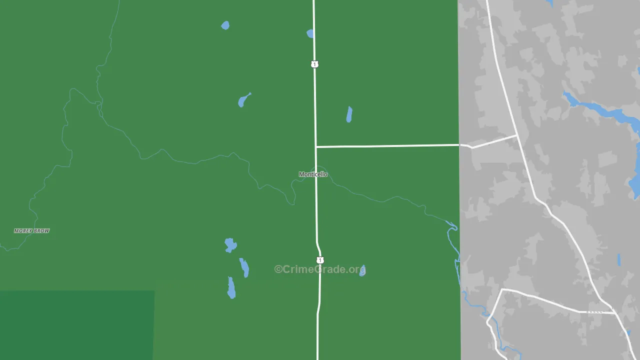 Monticello, ME Map of Vehicle Theft Rates