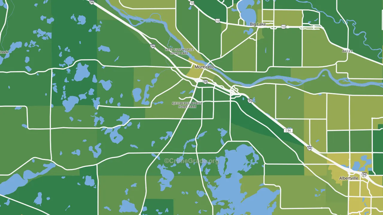 Monticello, MN Map of Vehicle Theft Rates