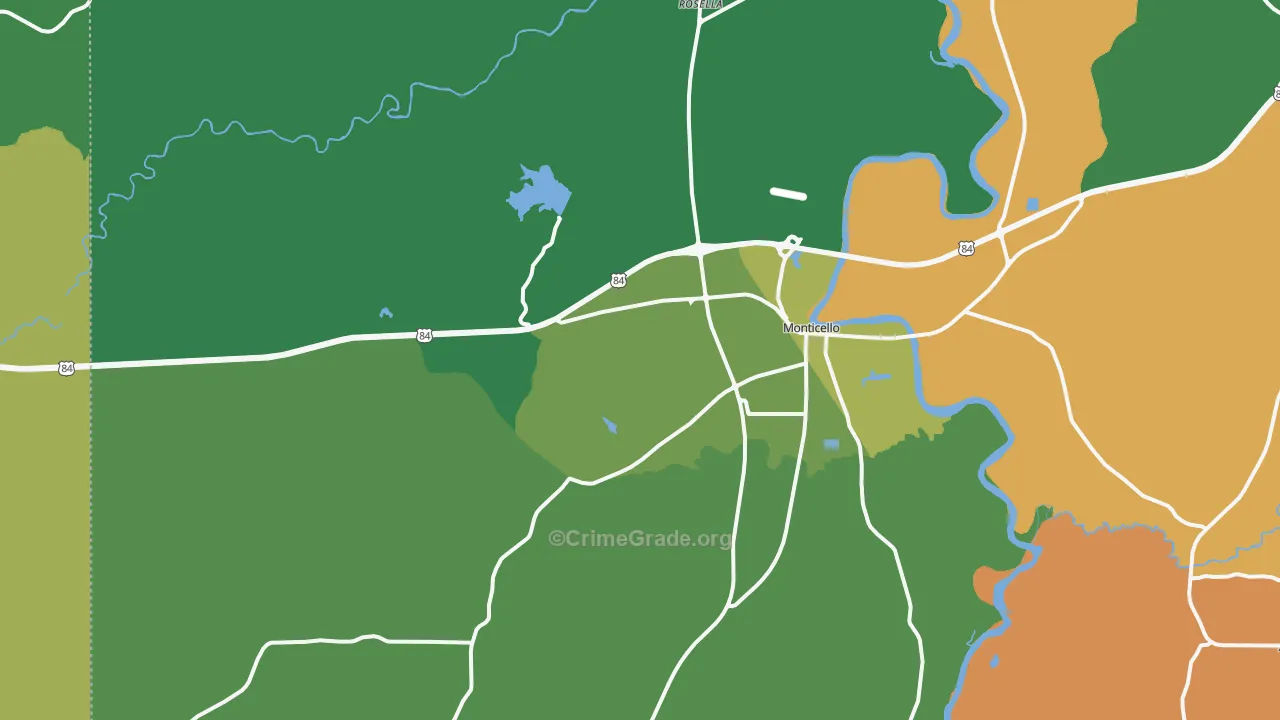 Monticello, MS Map of Vehicle Theft Rates