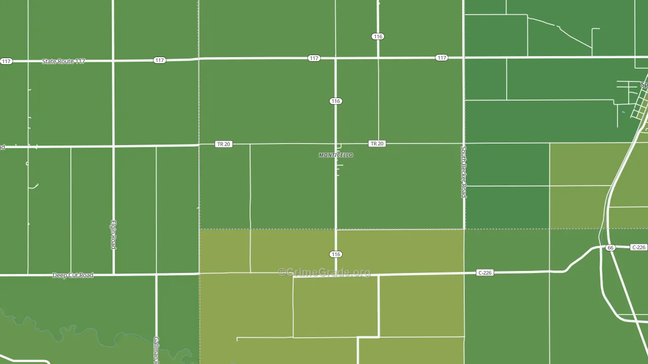 Monticello, OH Map of Vehicle Theft Rates