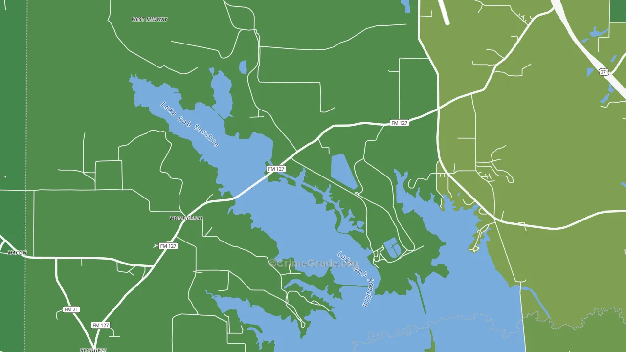 Monticello, TX Map of Vehicle Theft Rates