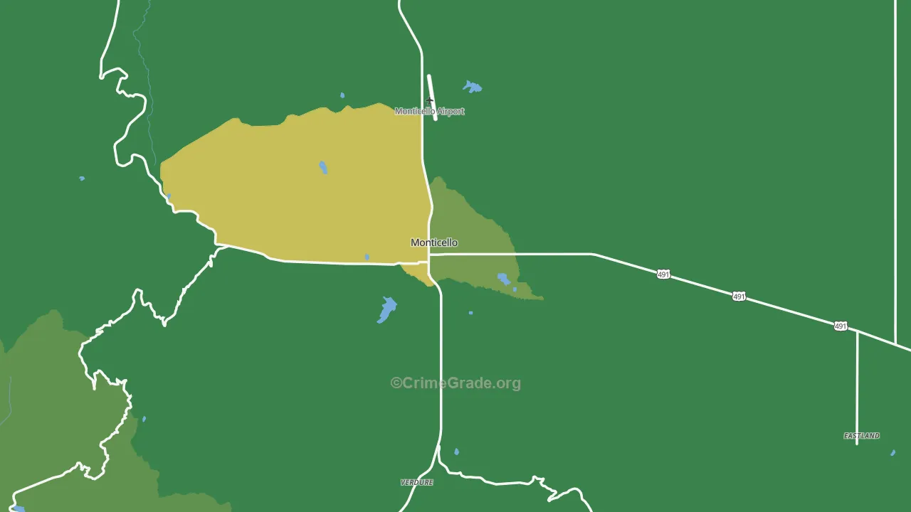 Monticello, UT Map of Vehicle Theft Rates
