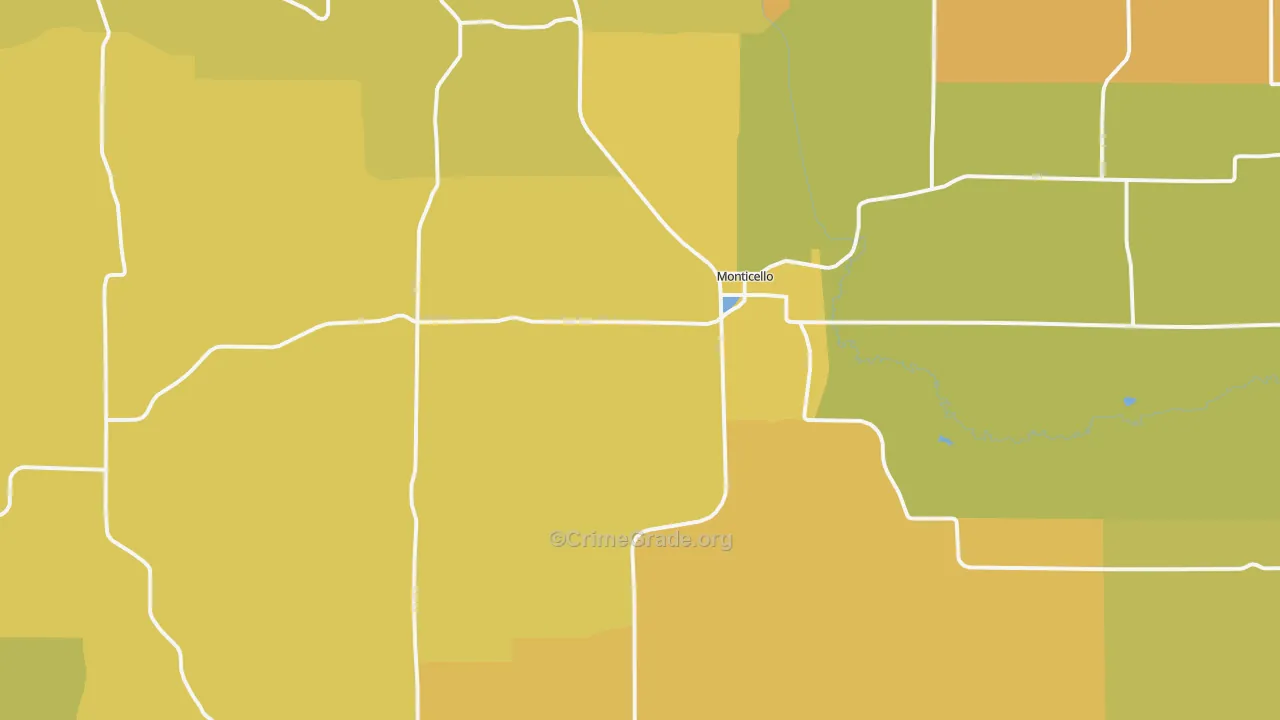 Monticello, WI Map of Vehicle Theft Rates