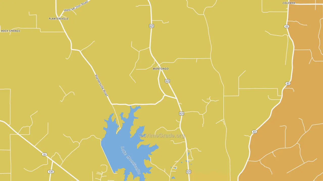 Montongo, AR Map of Vehicle Theft Rates