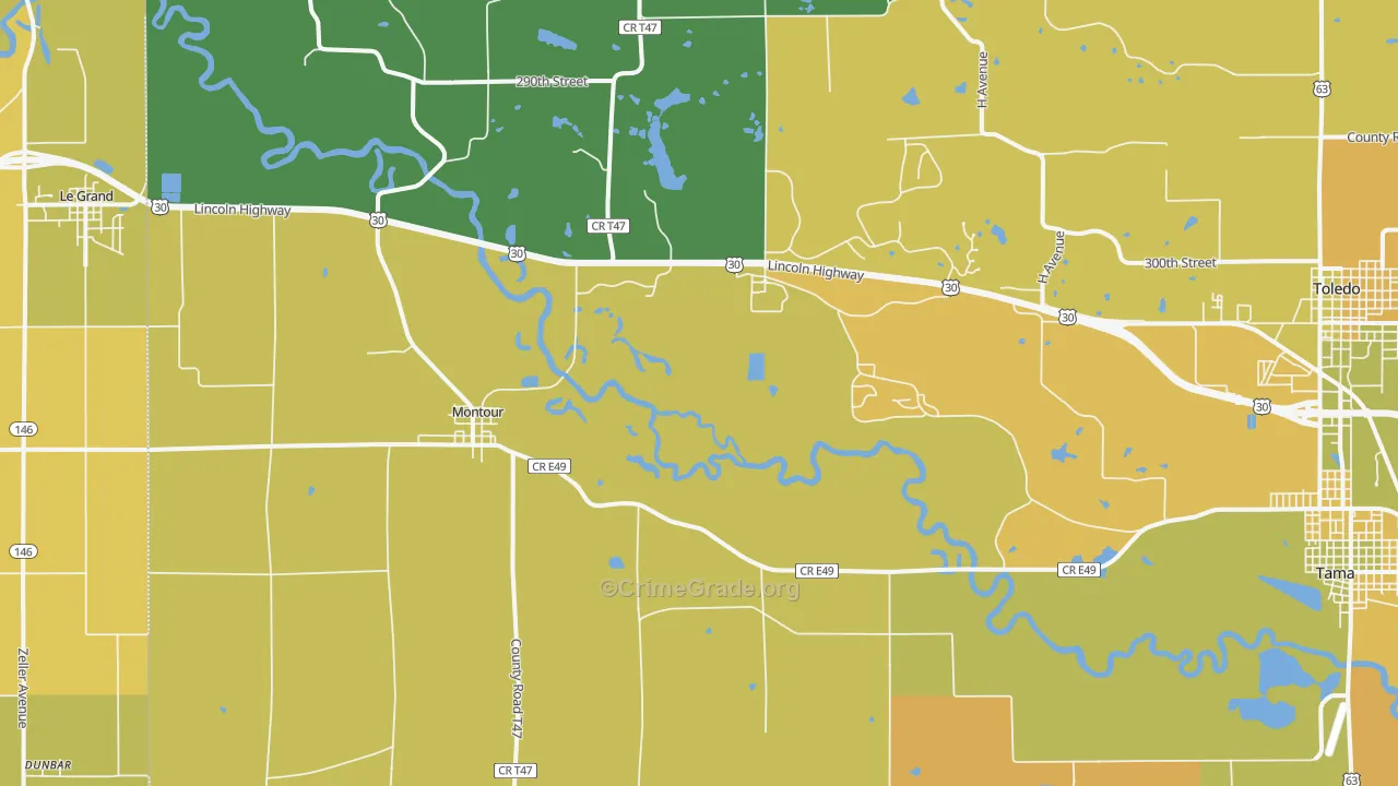 Montour, IA Map of Vehicle Theft Rates