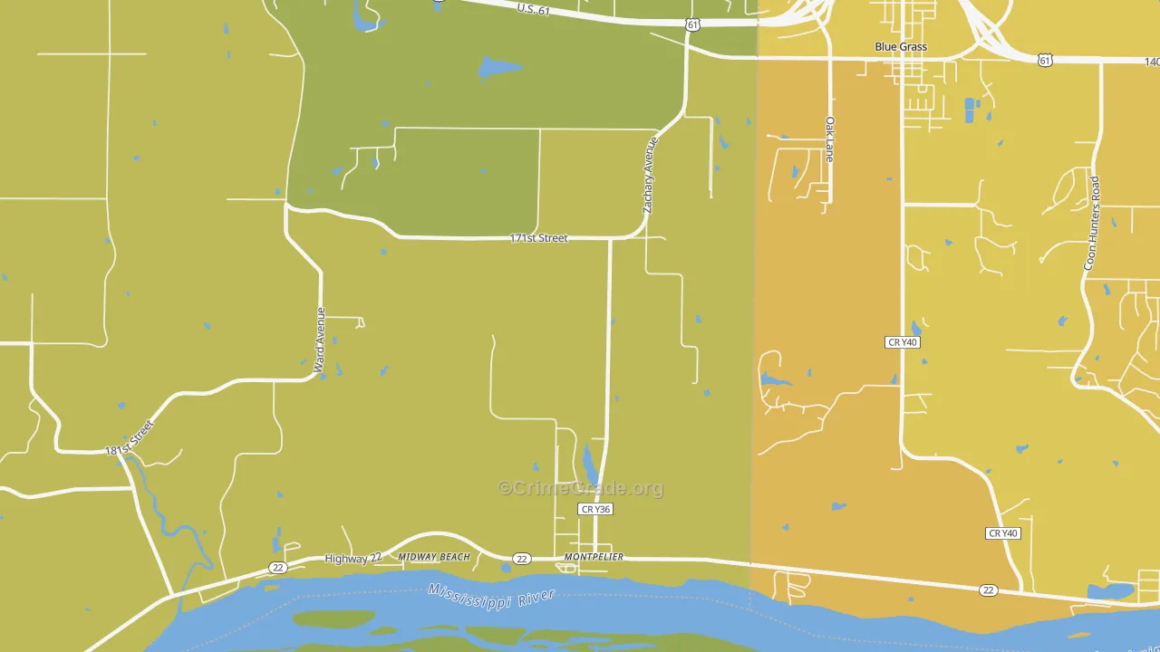 Montpelier, IA Map of Vehicle Theft Rates