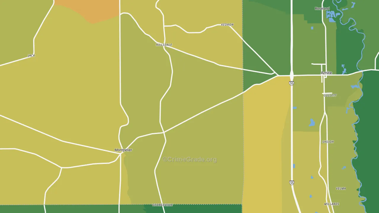 Montpelier, LA Map of Vehicle Theft Rates
