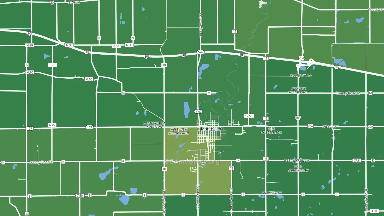 Montpelier, OH Map of Vehicle Theft Rates