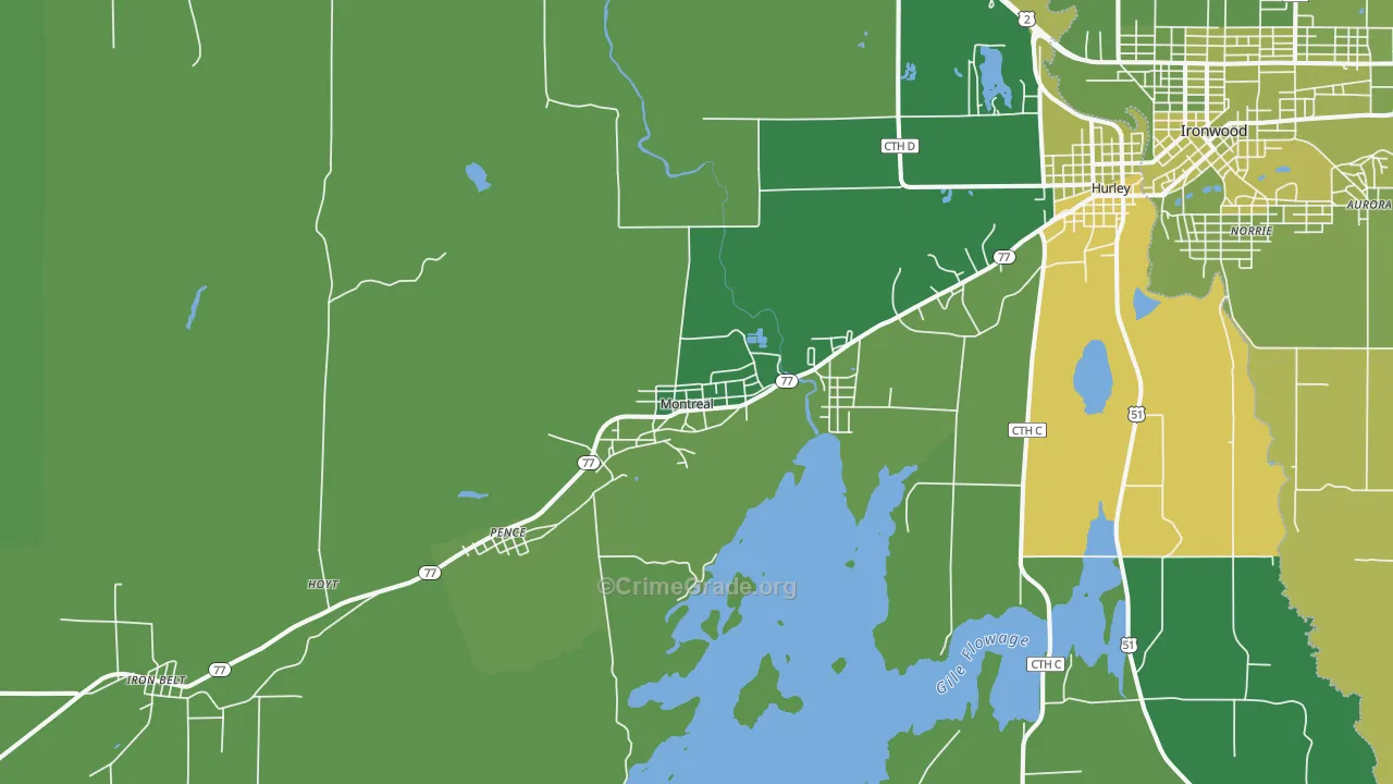 Montreal, WI Map of Vehicle Theft Rates