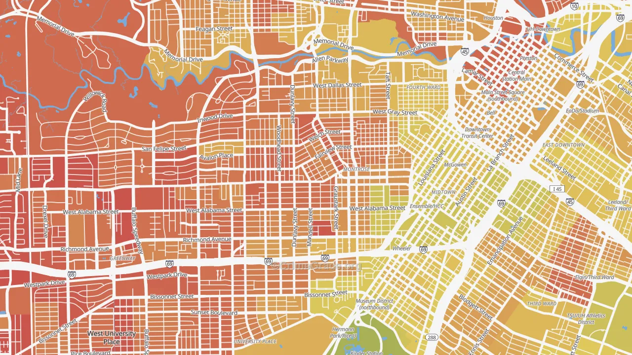 Montrose, Houston, TX Map of Vehicle Theft Rates