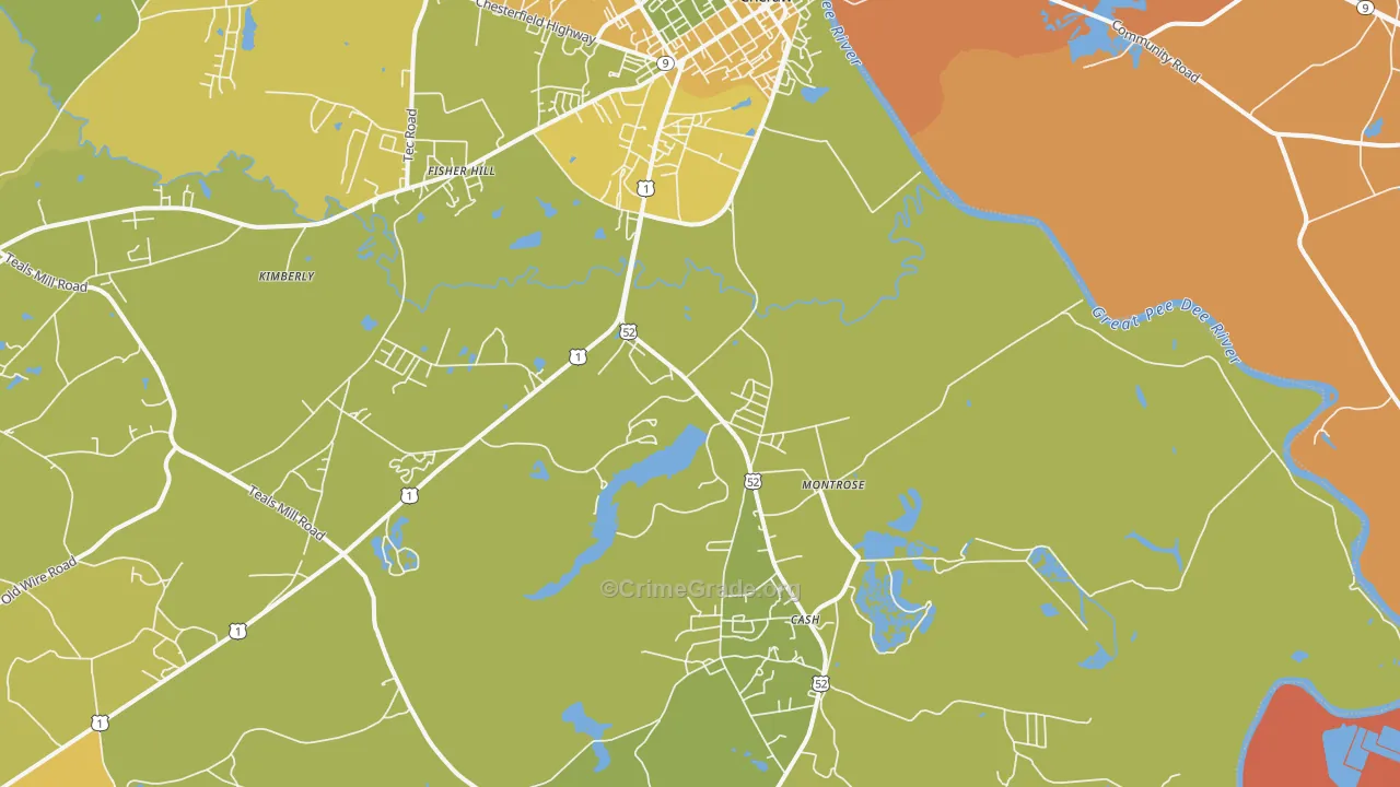 Montrose, SC Map of Vehicle Theft Rates