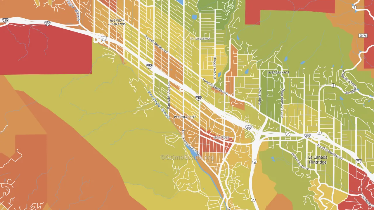 Montrose Verdugo City, La Crescenta, CA Map of Vehicle Theft Rates