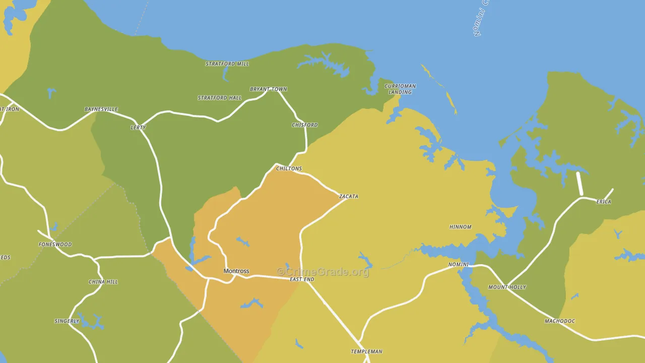 Montross, VA Map of Vehicle Theft Rates