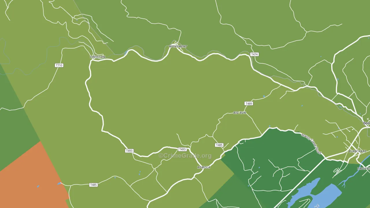 Monument, PA Map of Vehicle Theft Rates