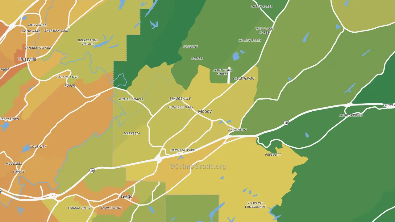 Moody, AL Map of Vehicle Theft Rates