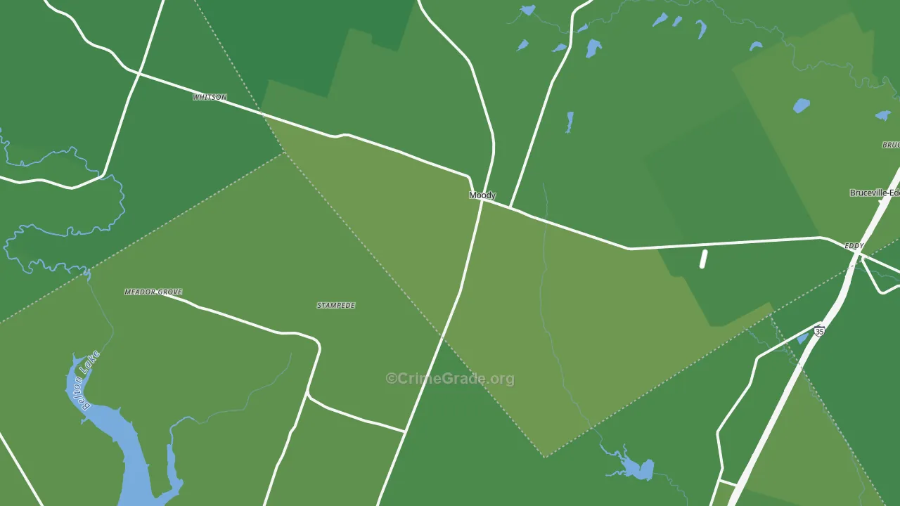 Moody, TX Map of Vehicle Theft Rates