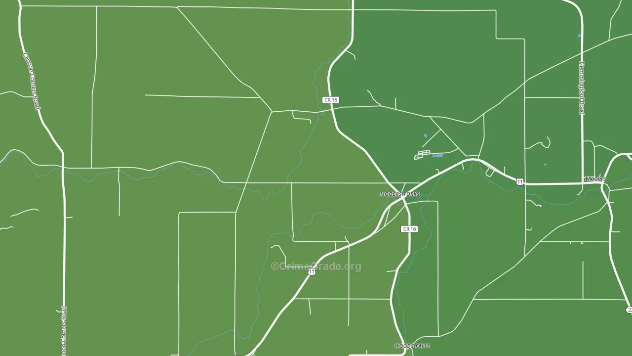 Mooers Forks, NY Map of Vehicle Theft Rates