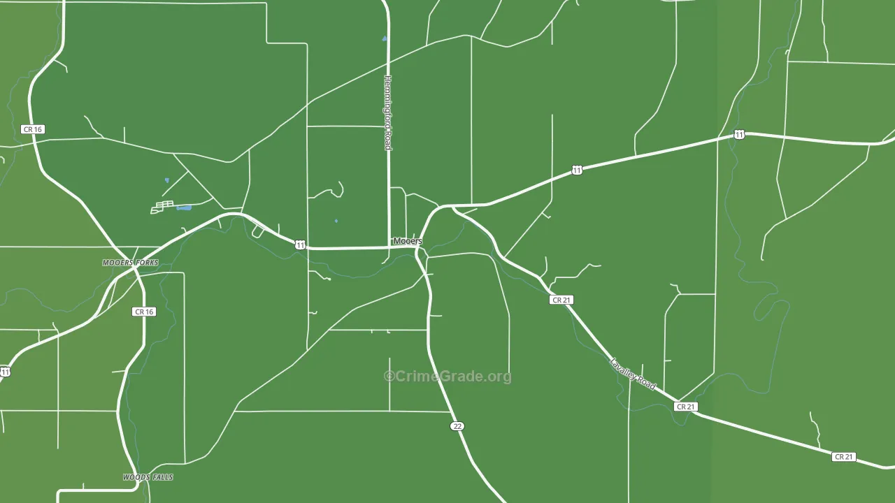 Mooers, NY Map of Vehicle Theft Rates