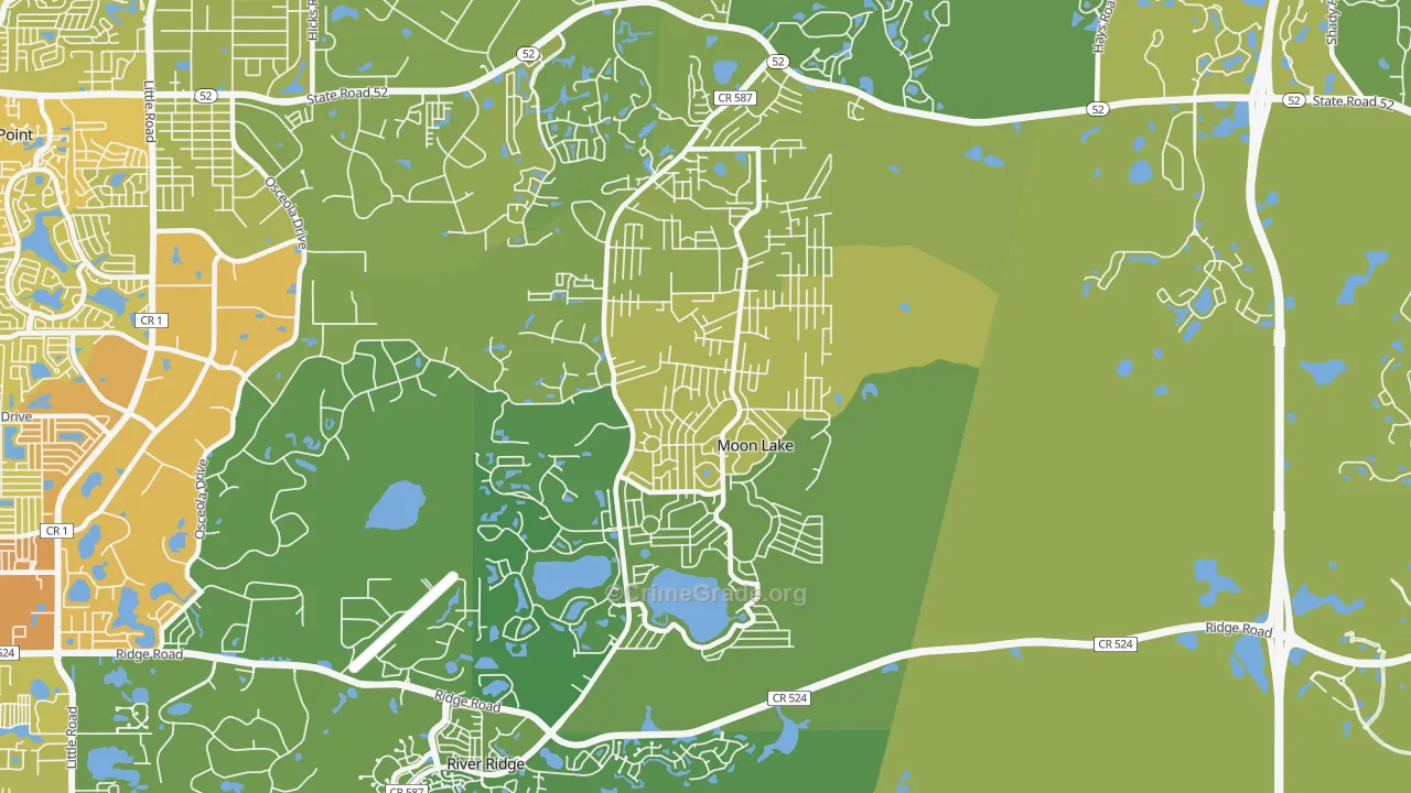 Moon Lake Estates, Moon Lake, FL Map of Vehicle Theft Rates