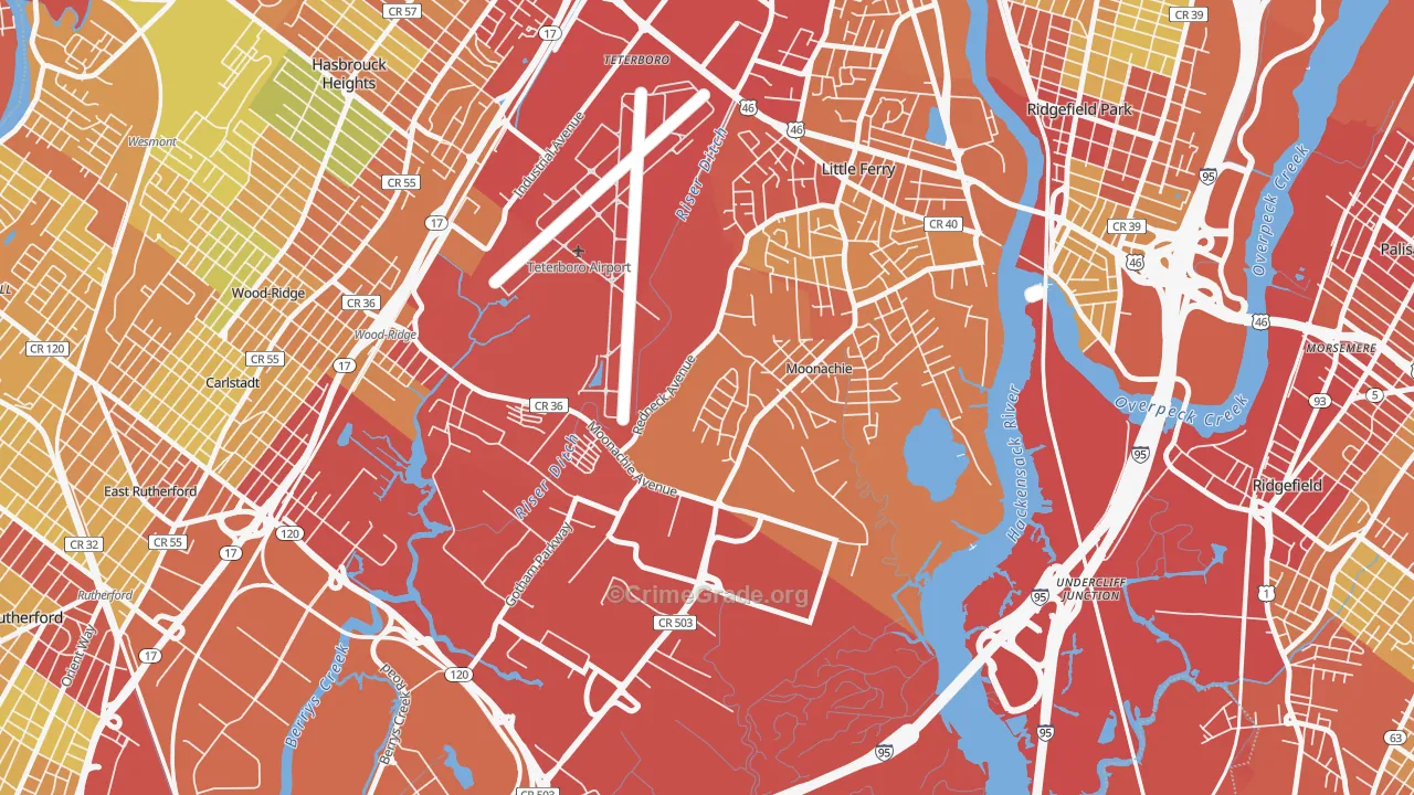 Moonachie, NJ Map of Vehicle Theft Rates