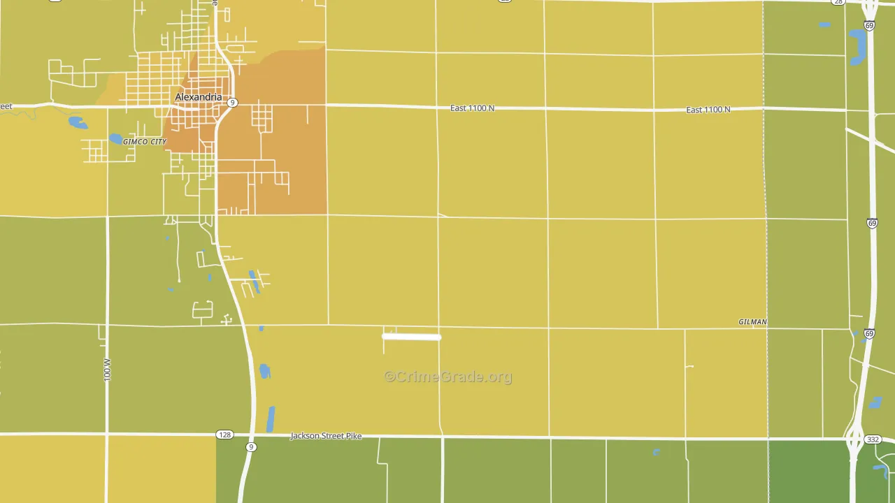 Moonville, IN Map of Vehicle Theft Rates
