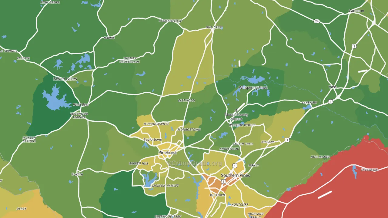 Moore County, NC Map of Vehicle Theft Rates