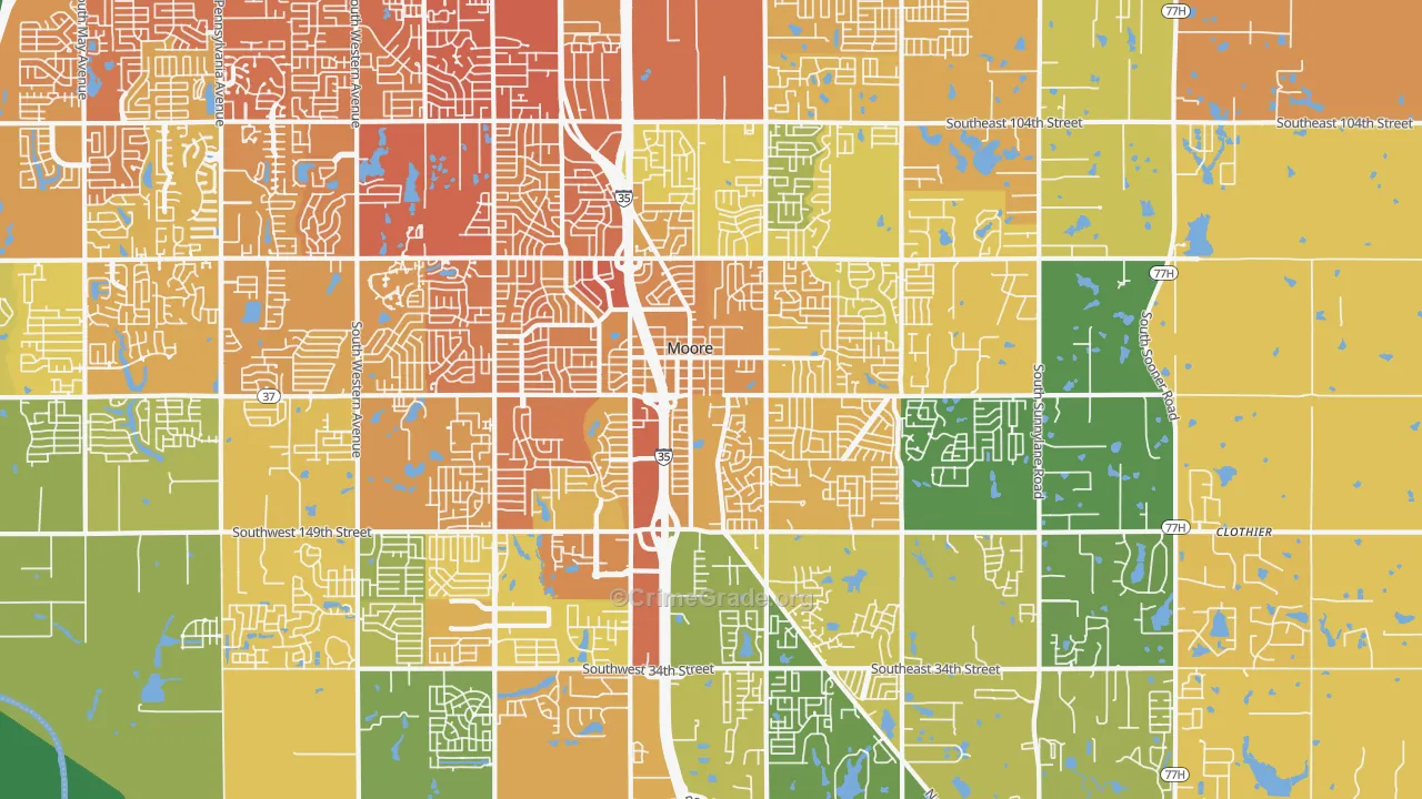 Moore, OK Map of Vehicle Theft Rates