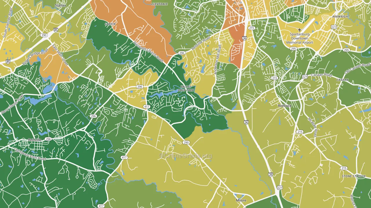 Moore, SC Map of Vehicle Theft Rates