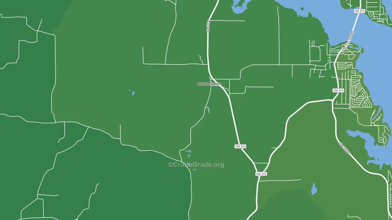 Moore Station, TX Map of Vehicle Theft Rates