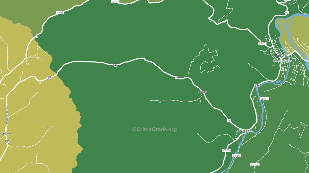 Moore, WV Map of Vehicle Theft Rates
