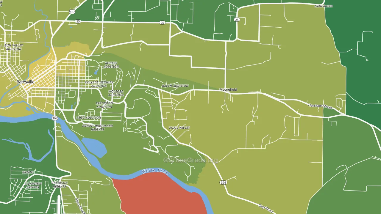 Moorefield, AR Map of Vehicle Theft Rates
