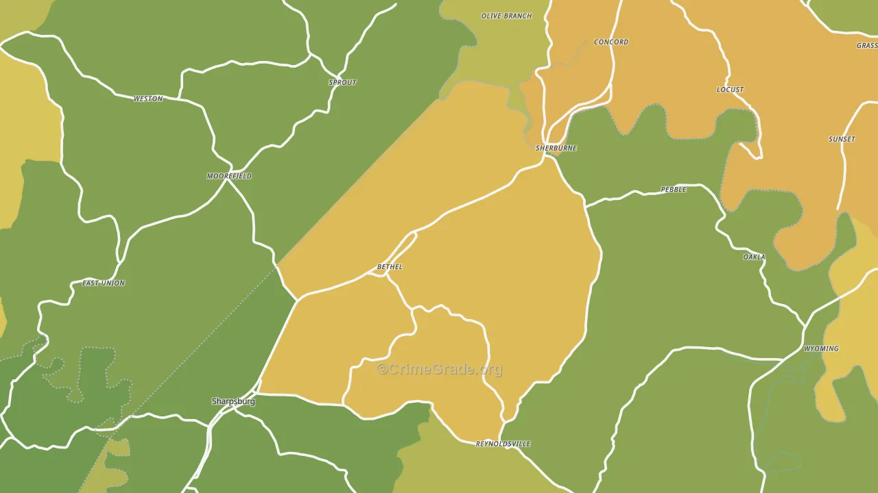 Moorefield, KY Map of Vehicle Theft Rates