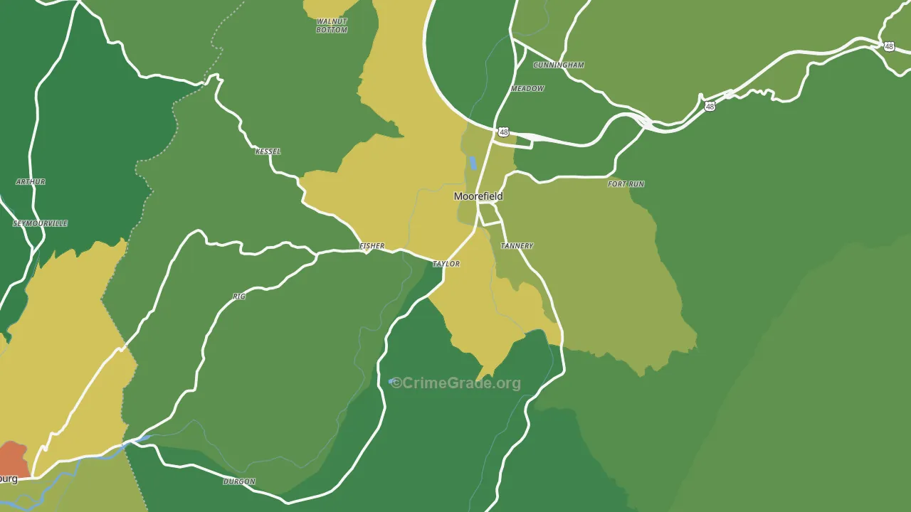 Moorefield, WV Map of Vehicle Theft Rates