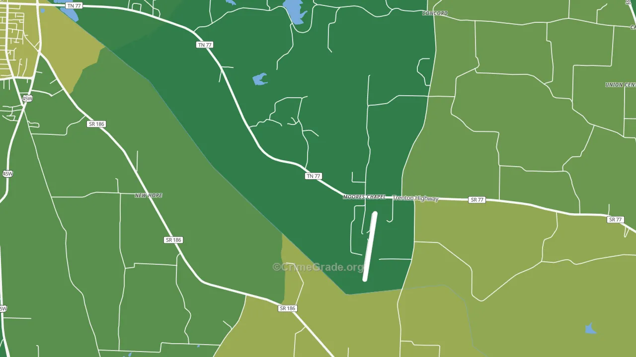 Moores Chapel, TN Map of Vehicle Theft Rates